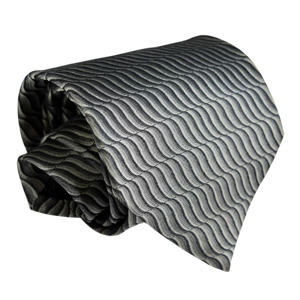 DKNY Greenish Gray & Black Monochrome Wave Print 100% Silk Necktie - 56.5x3.75 - Picture 2 of 7